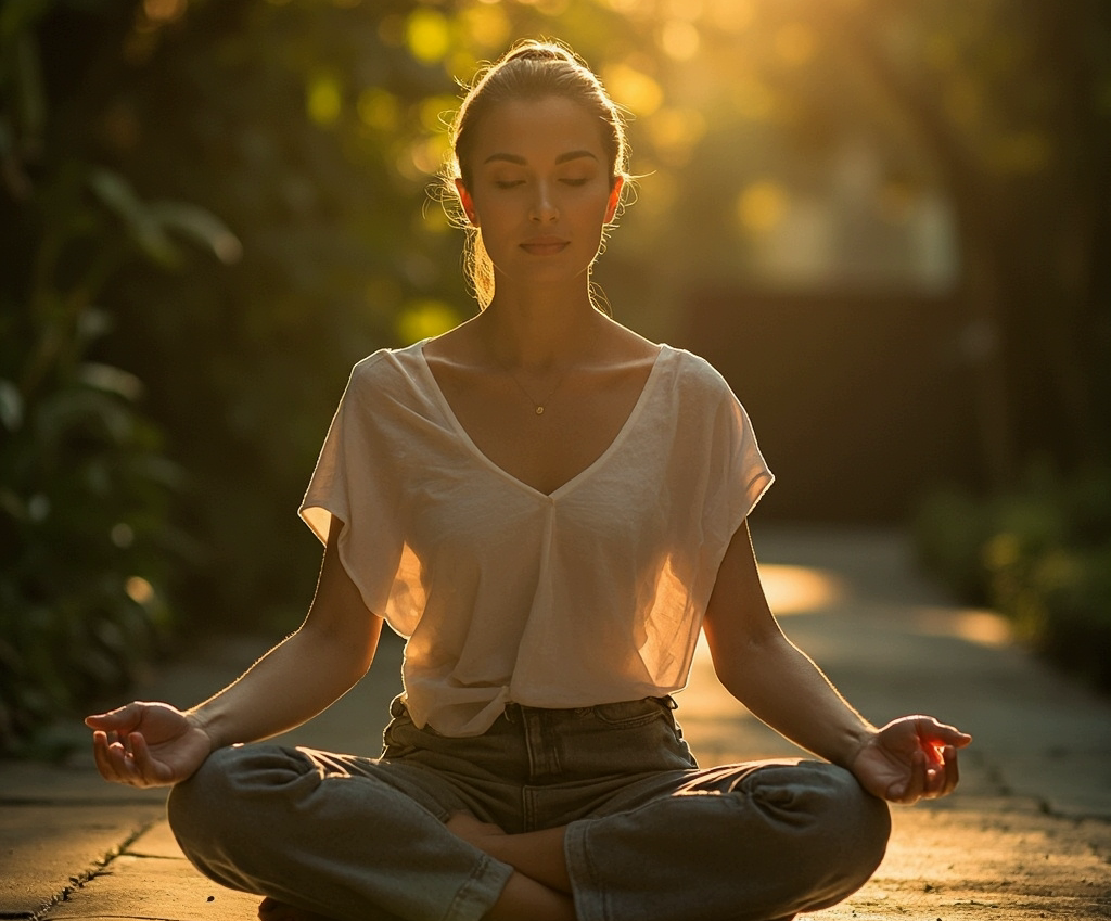 Mujer sentada en posivion de meditacion