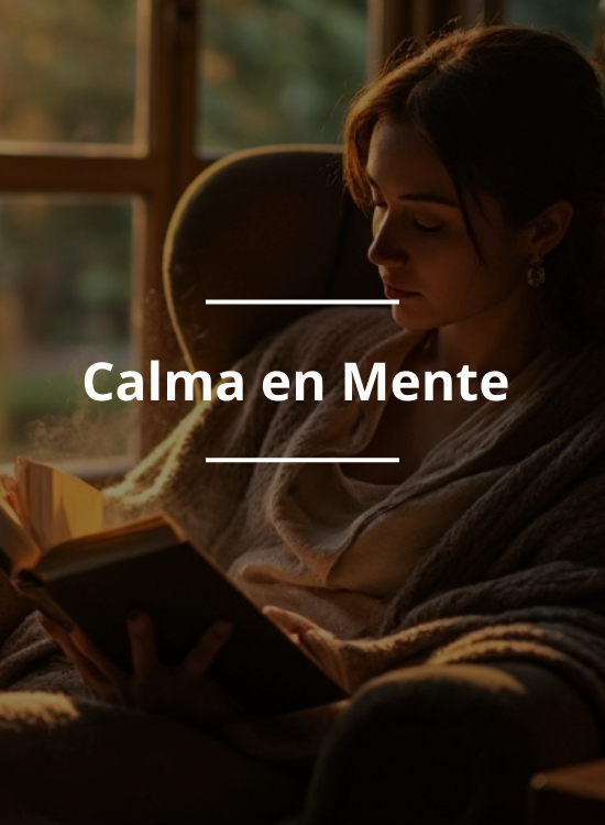 imagen de una chica leyendo con el logo de calma en mente 