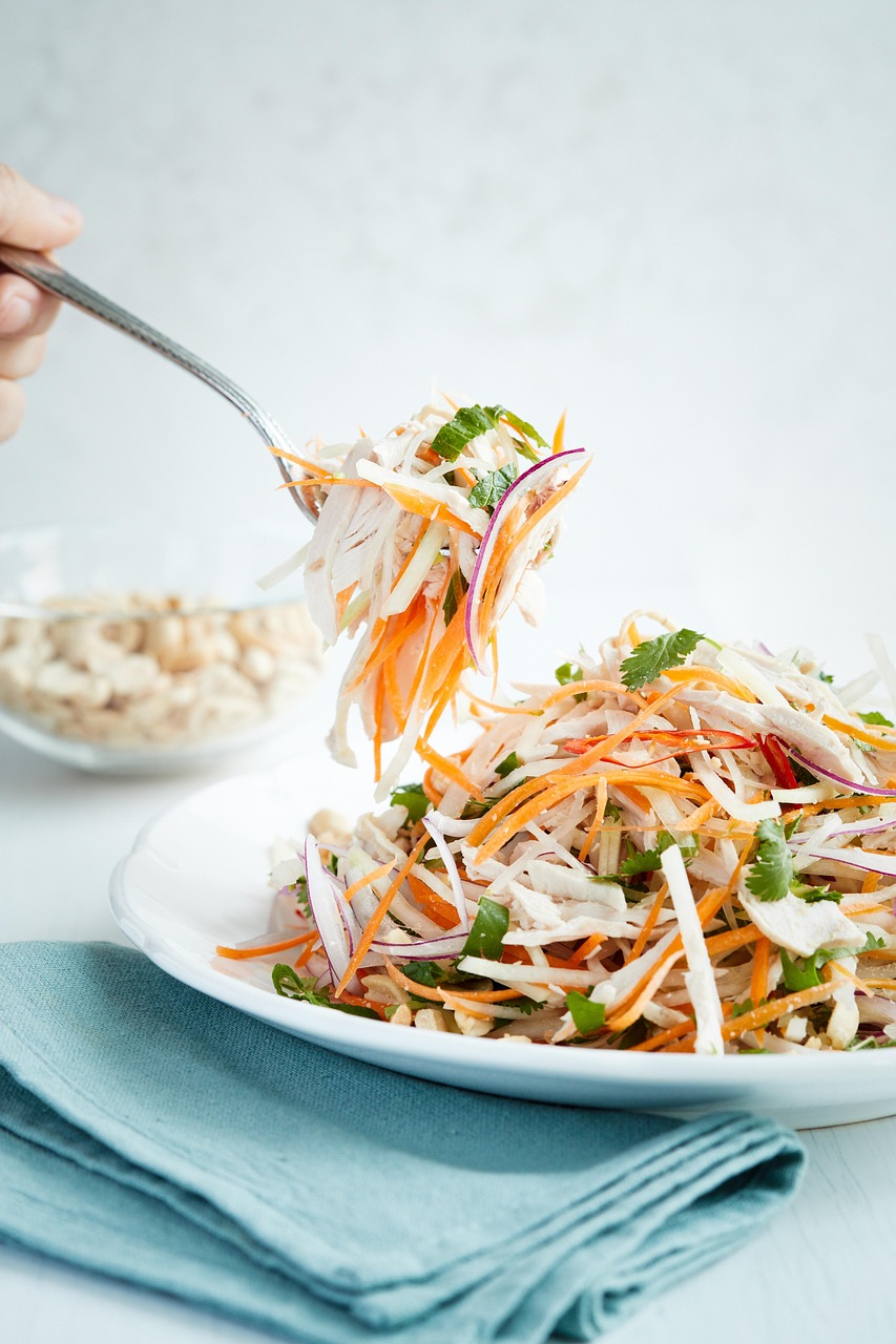 salad, meat, meal, food, dish, chicken, vegetables, tasty, delicious, eating